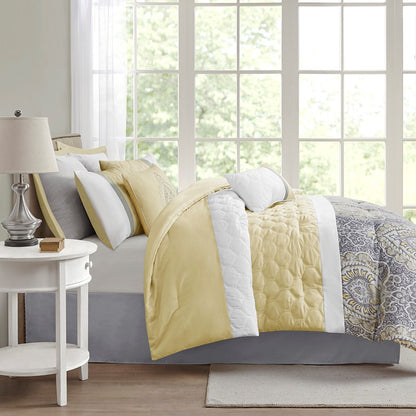 510 Design Shawnee Blue Medallion Comforter Set 8PC Yellow