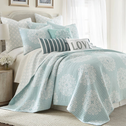 Lara Spa Quilt Set - Teal Hues - Beautiful Coastal Bedding Set