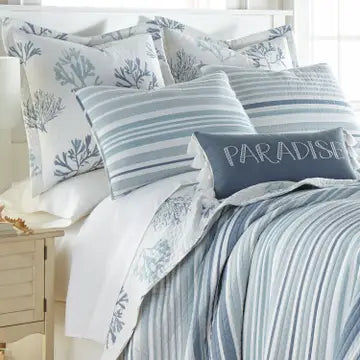 Universal V Berth Blue And Grey Stripe Quilt Set - American Made Yacht Bedding