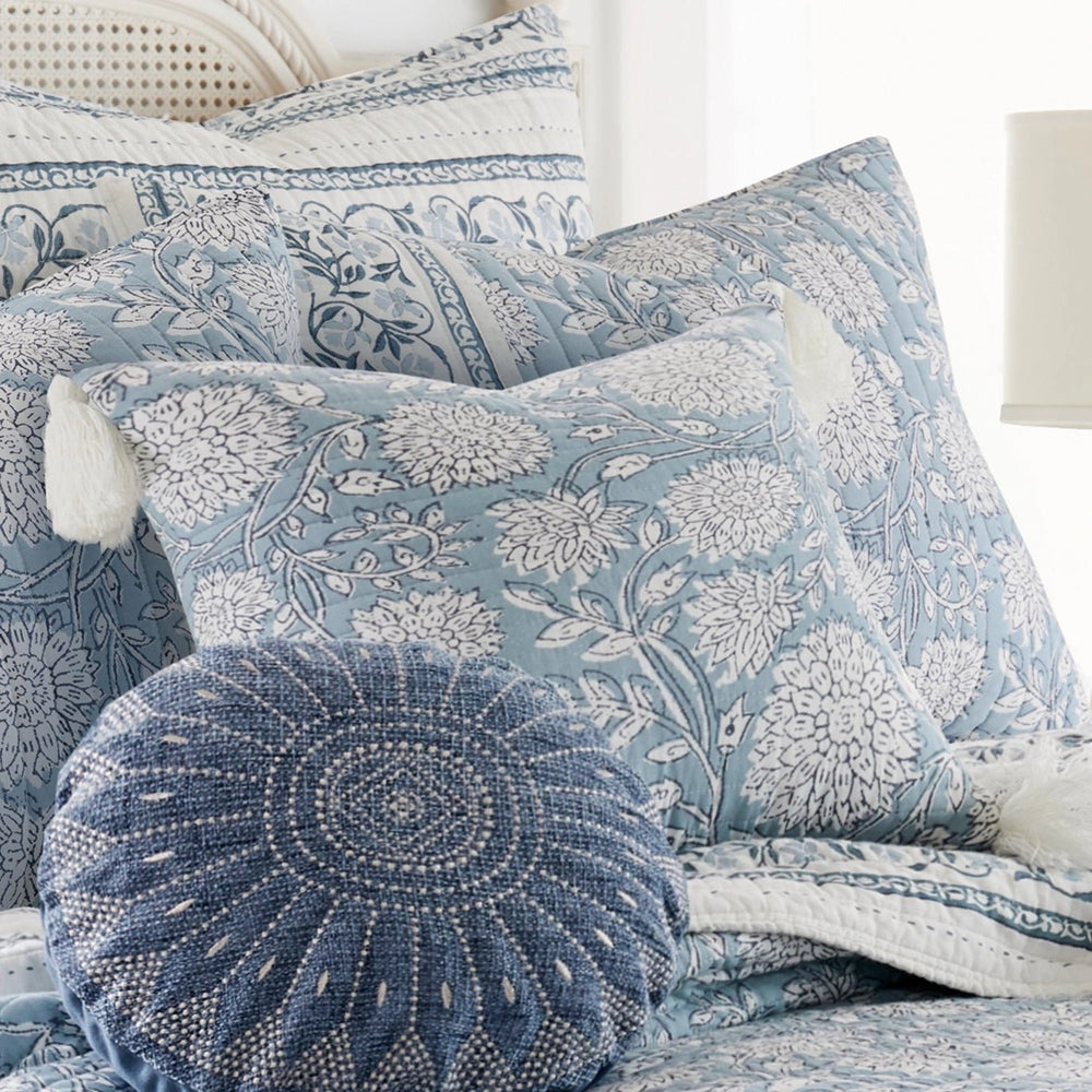 Adare Blue Tassel Pillow - Quahog Bay Bedding