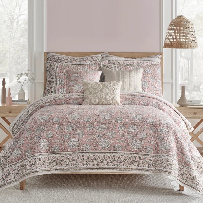 Adare Blush Quilted Pillow - Blush Floral Pillows - Quahog Bay Bedding