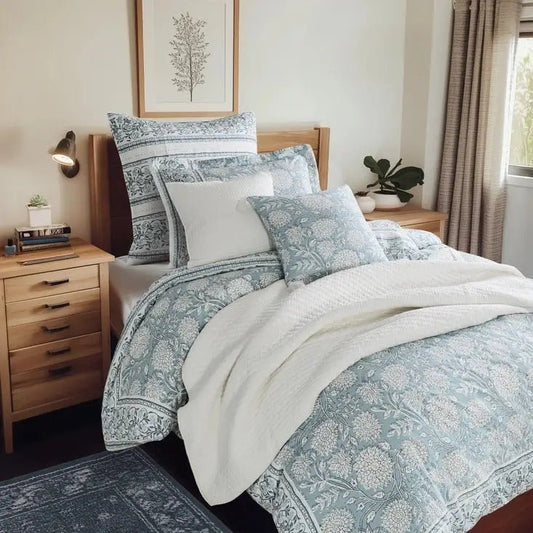 Adare Coastal Floral Comforter Set - Elegant Traditional Design with Luxurious Cotton Fabric - Quahog Bay Bedding