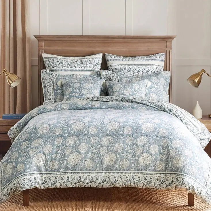 Adare Coastal Floral Comforter Set - Elegant Traditional Design with Luxurious Cotton Fabric - Quahog Bay Bedding