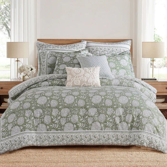 Adare Coastal Floral Duvet Cover Set - Sage - Quahog Bay Bedding