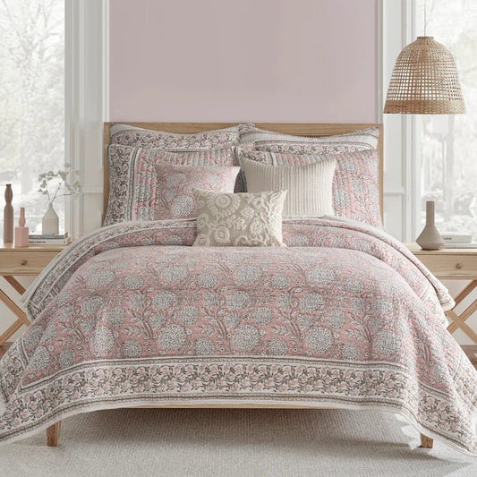 Adare Coastal Floral Quilt Set - Blush - Quahog Bay Bedding