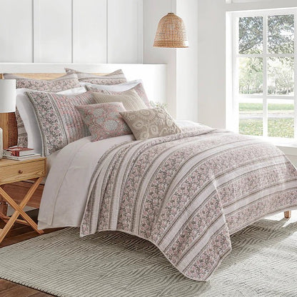 Adare Coastal Floral Quilt Set - Blush - Quahog Bay Bedding