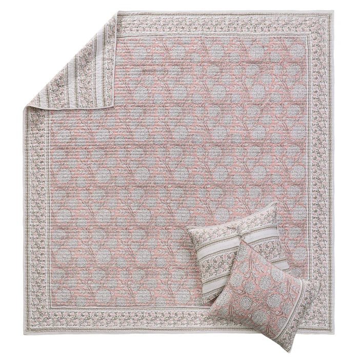 Adare Coastal Floral Quilt Set - Blush - Quahog Bay Bedding