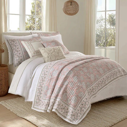 Adare Coastal Floral Quilt Set - Blush - Quahog Bay Bedding