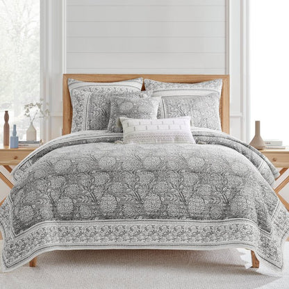Adare Coastal Floral Quilt Set - Grey - Quahog Bay Bedding