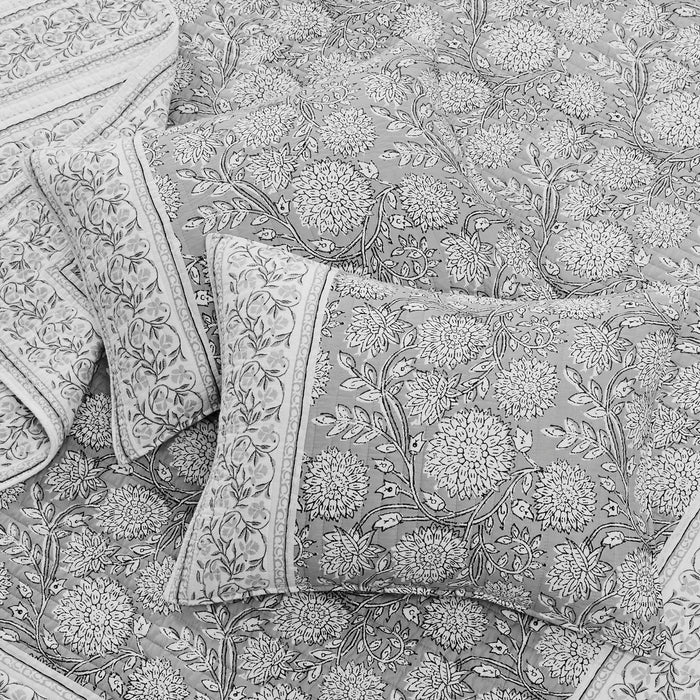 Adare Coastal Floral Quilt Set - Grey - Quahog Bay Bedding