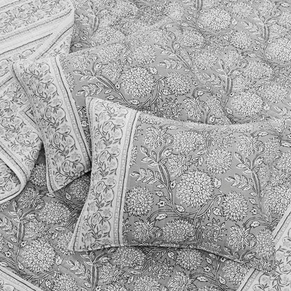 Adare Coastal Floral Quilt Set - Grey - Quahog Bay Bedding