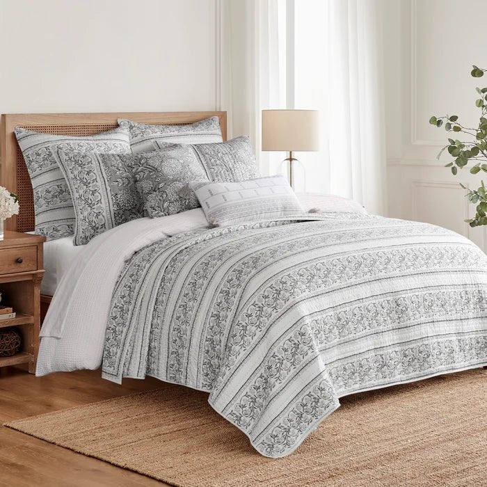 Adare Coastal Floral Quilt Set - Grey - Quahog Bay Bedding