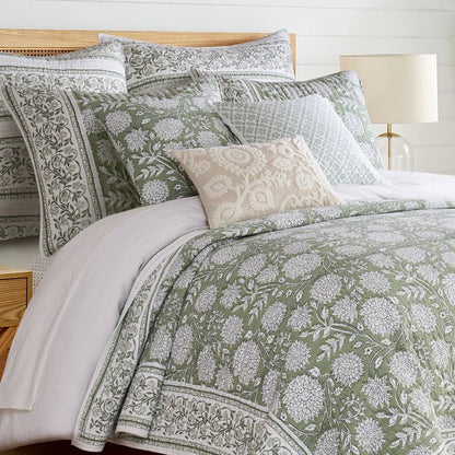 Adare Coastal Floral Quilt Set - Sage - Quahog Bay Bedding