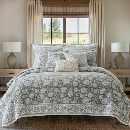 Adare Coastal Floral Quilt Set - Sage - Quahog Bay Bedding