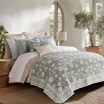 Adare Coastal Floral Quilt Set - Sage - Quahog Bay Bedding