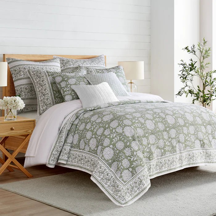 Adare Coastal Floral Quilt Set - Sage - Quahog Bay Bedding