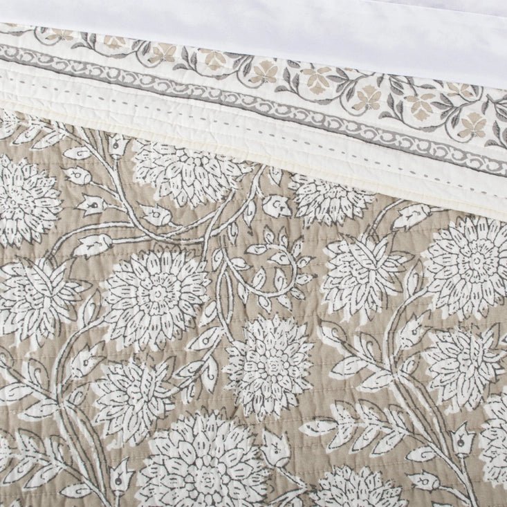 Adare Coastal Floral Quilt Set - Taupe - Quahog Bay Bedding