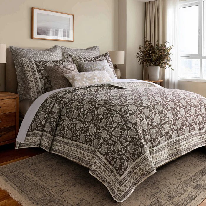 Adare Euro Sham Set of 2 - Coastal Euro Shams - Cocoa - Quahog Bay Bedding