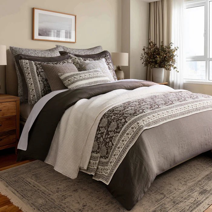 Adare Euro Sham Set of 2 - Coastal Euro Shams - Cocoa - Quahog Bay Bedding