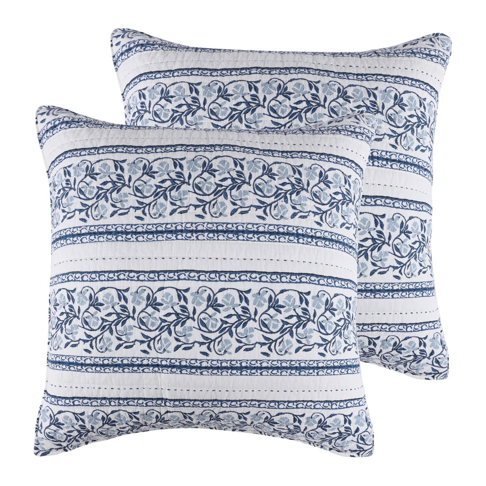 Adare Euro Sham Set of 2 - Coastal Euro Shams - Denim - Quahog Bay Bedding