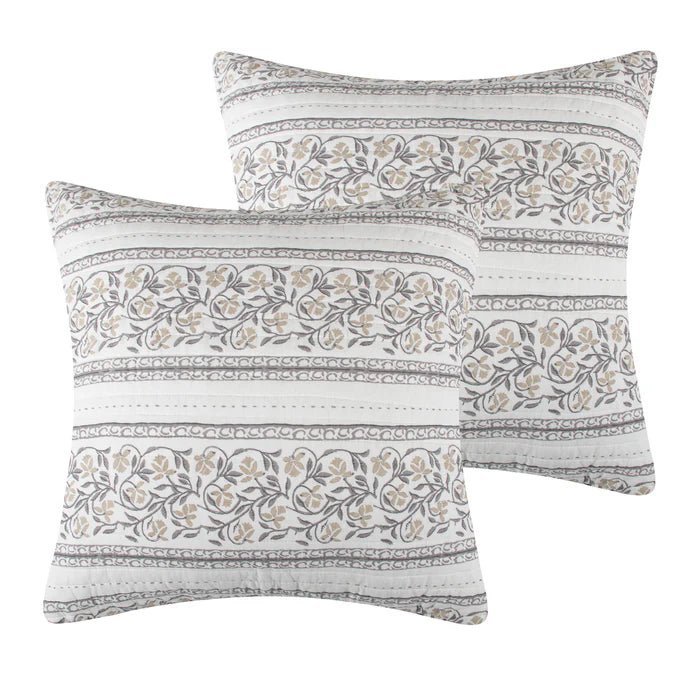 Adare Euro Sham Set of 2 - Coastal Euro Shams - Taupe - Quahog Bay Bedding