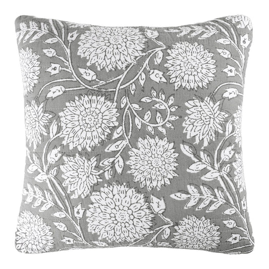 Adare Grey Quilted Pillow - Grey Floral Pillows - Quahog Bay Bedding