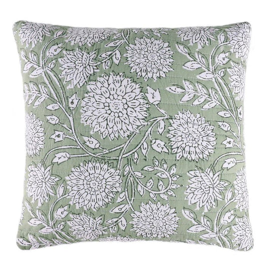 Adare Sage Quilted Pillow - Sage Floral Pillows - Quahog Bay Bedding