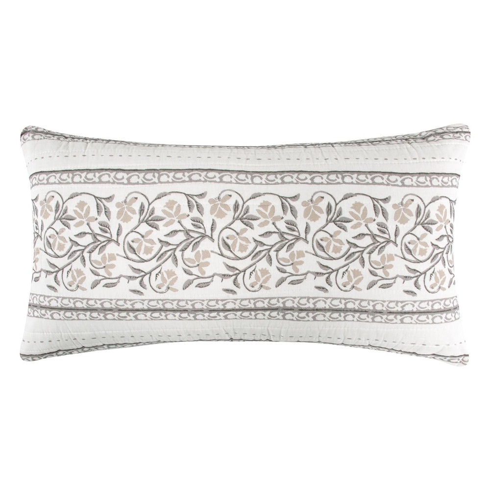 Adare Taupe Quilted Rectangle Pillow Floral  Pillow - Quahog Bay Bedding