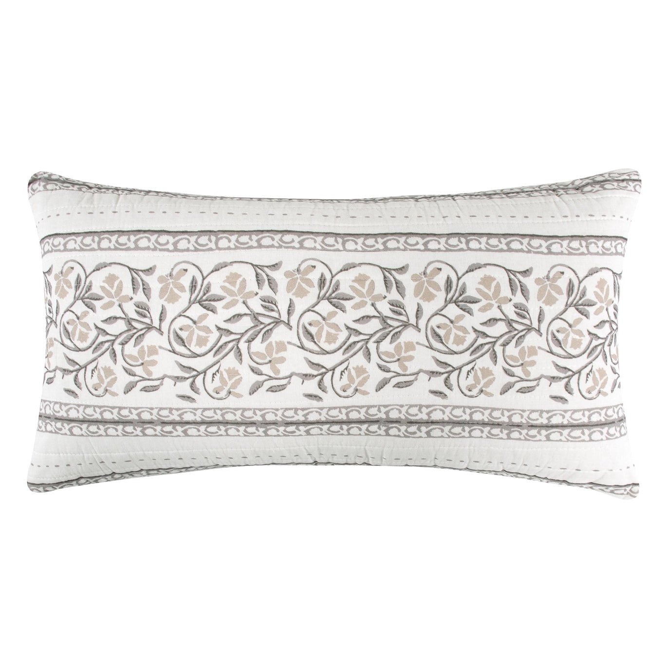 Adare Taupe Quilted Rectangle Pillow Floral  Pillow - Quahog Bay Bedding