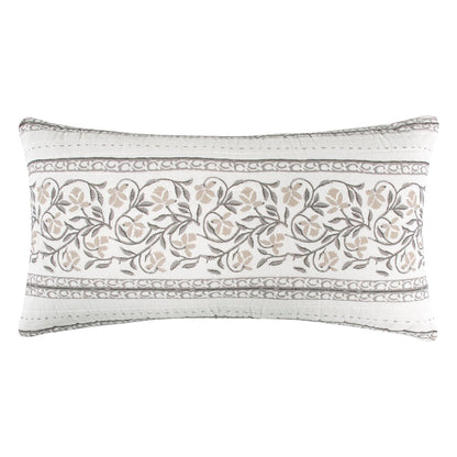 Adare Taupe Quilted Rectangle Pillow Floral  Pillow - Quahog Bay Bedding