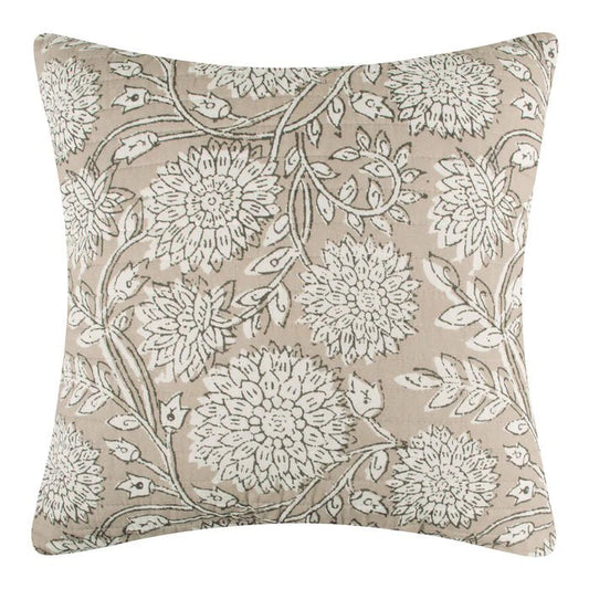 Adare Taupe Quilted Square Pillow - Taupe Floral Pillows - Quahog Bay Bedding