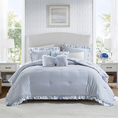 Adele Comforter Set with Decorative Pillows - Coastal Floral Comforter Set - Blue - Quahog Bay Bedding