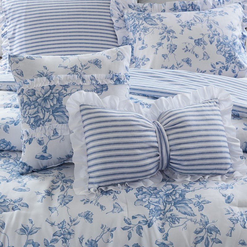 Adele Comforter Set with Decorative Pillows - Coastal Floral Comforter Set - Blue - Quahog Bay Bedding
