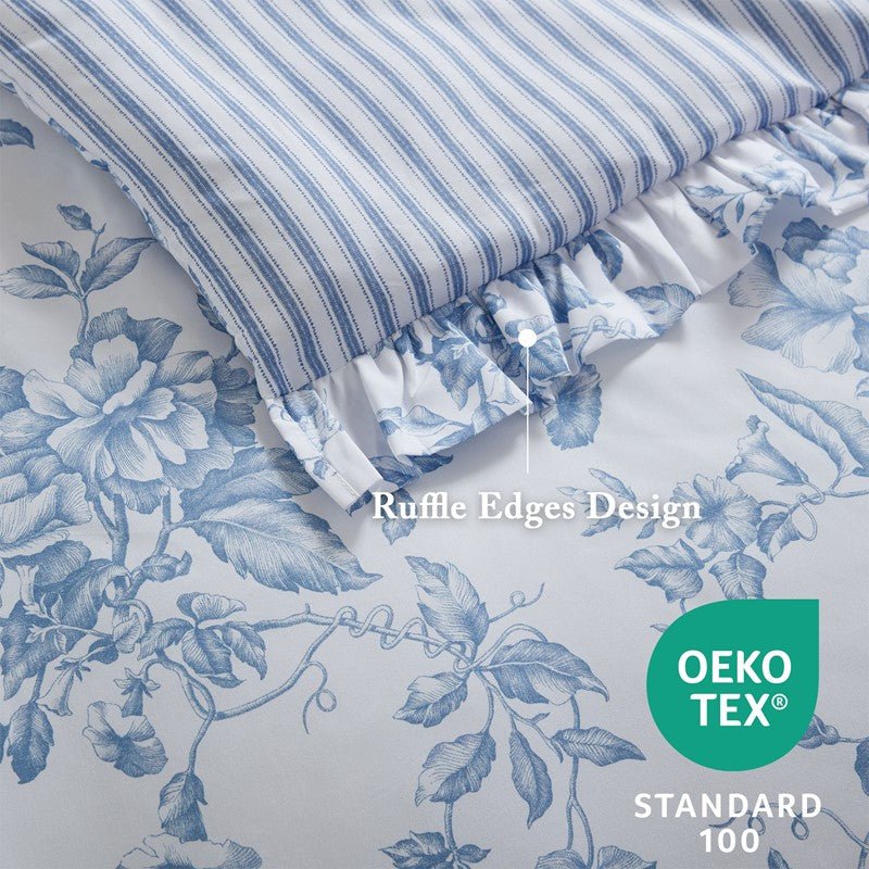 Adele Comforter Set with Decorative Pillows - Coastal Floral Comforter Set - Blue - Quahog Bay Bedding