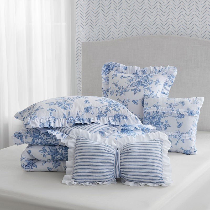 Adele Comforter Set with Decorative Pillows - Coastal Floral Comforter Set - Blue - Quahog Bay Bedding