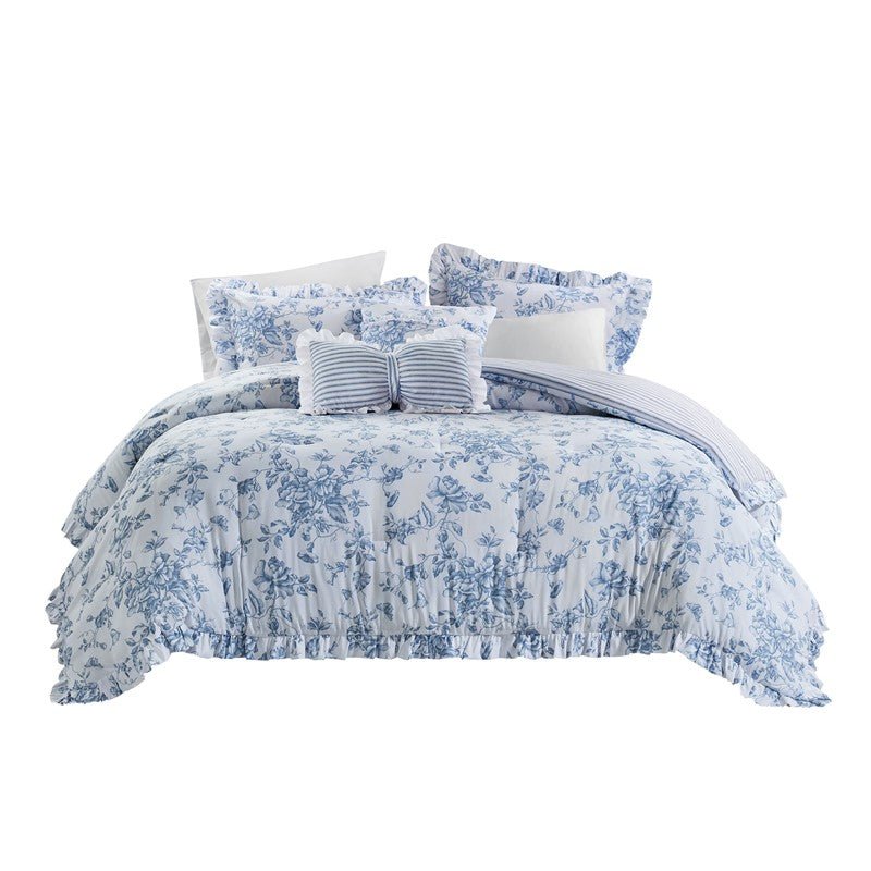 Adele Comforter Set with Decorative Pillows - Coastal Floral Comforter Set - Blue - Quahog Bay Bedding