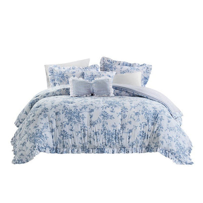 Adele Comforter Set with Decorative Pillows - Coastal Floral Comforter Set - Blue - Quahog Bay Bedding