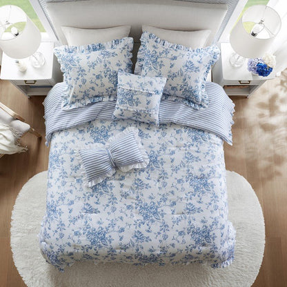Adele Comforter Set with Decorative Pillows - Coastal Floral Comforter Set - Blue - Quahog Bay Bedding