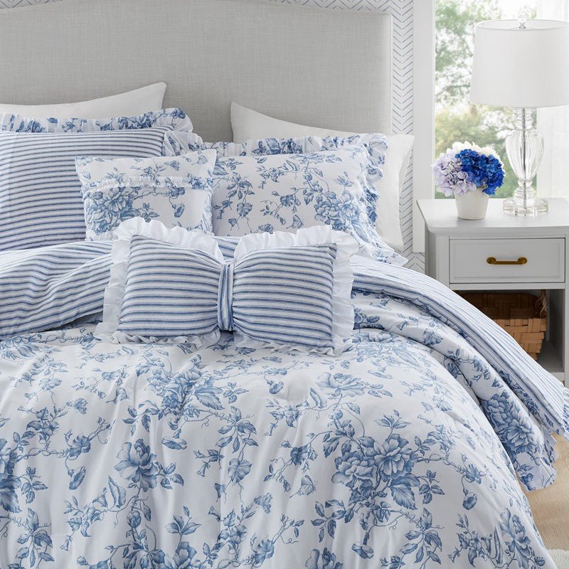 Adele Comforter Set with Decorative Pillows - Coastal Floral Comforter Set - Blue - Quahog Bay Bedding