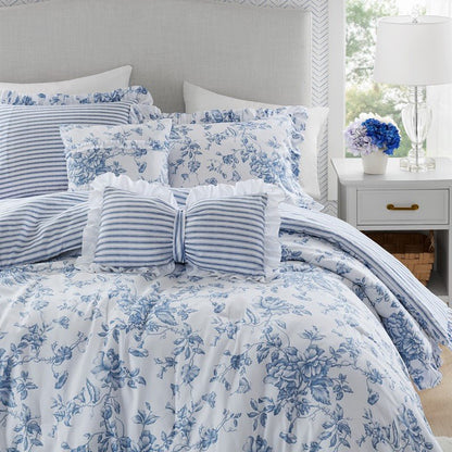 Adele Comforter Set with Decorative Pillows - Coastal Floral Comforter Set - Blue - Quahog Bay Bedding