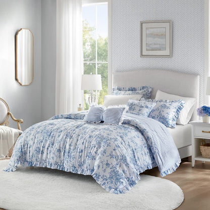 Adele Comforter Set with Decorative Pillows - Coastal Floral Comforter Set - Blue - Quahog Bay Bedding