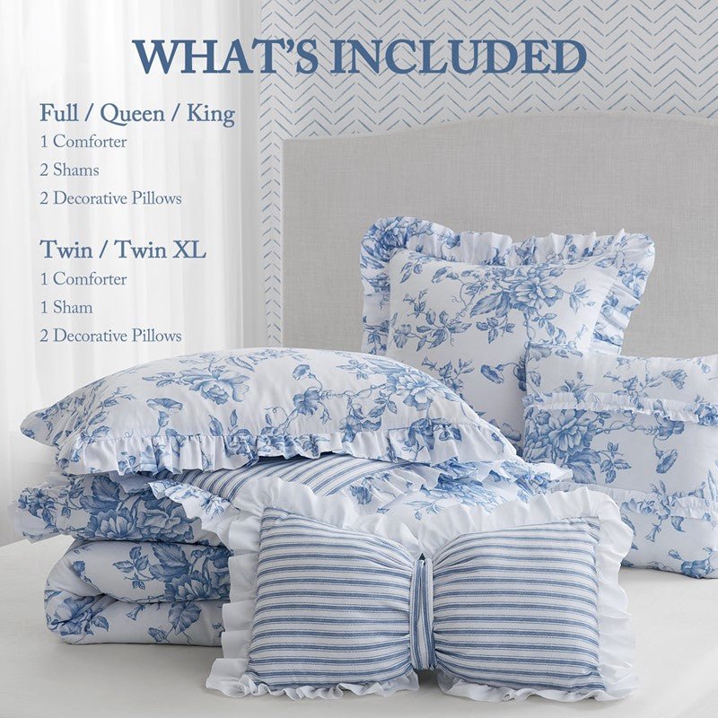 Adele Comforter Set with Decorative Pillows - Coastal Floral Comforter Set - Blue - Quahog Bay Bedding