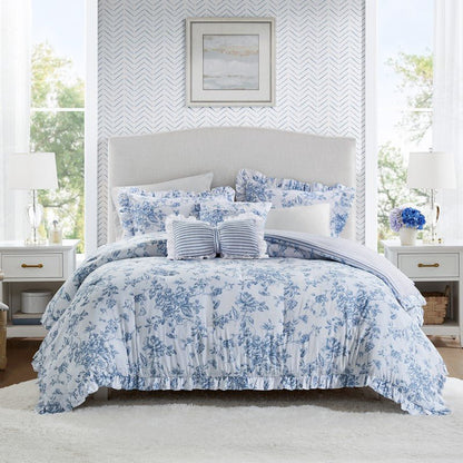 Adele Comforter Set with Decorative Pillows - Coastal Floral Comforter Set - Blue - Quahog Bay Bedding