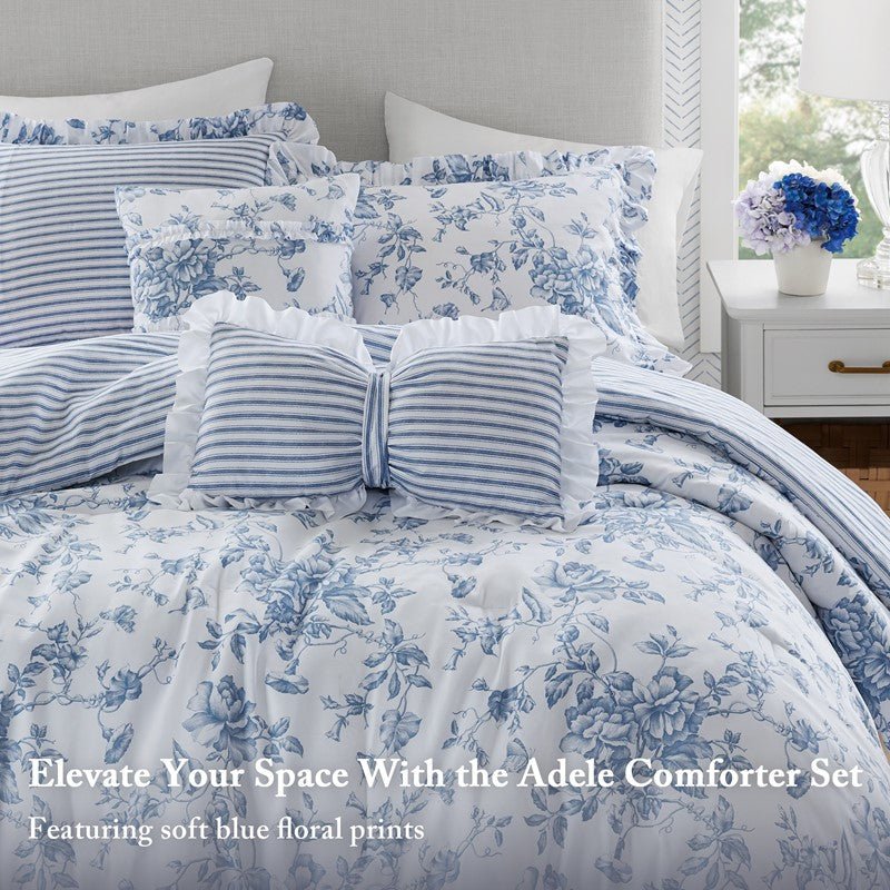 Adele Comforter Set with Decorative Pillows - Coastal Floral Comforter Set - Blue - Quahog Bay Bedding