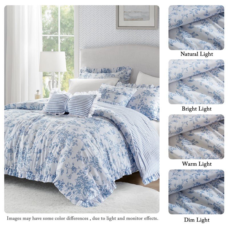 Adele Comforter Set with Decorative Pillows - Coastal Floral Comforter Set - Blue - Quahog Bay Bedding