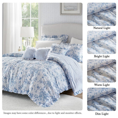 Adele Comforter Set with Decorative Pillows - Coastal Floral Comforter Set - Blue - Quahog Bay Bedding