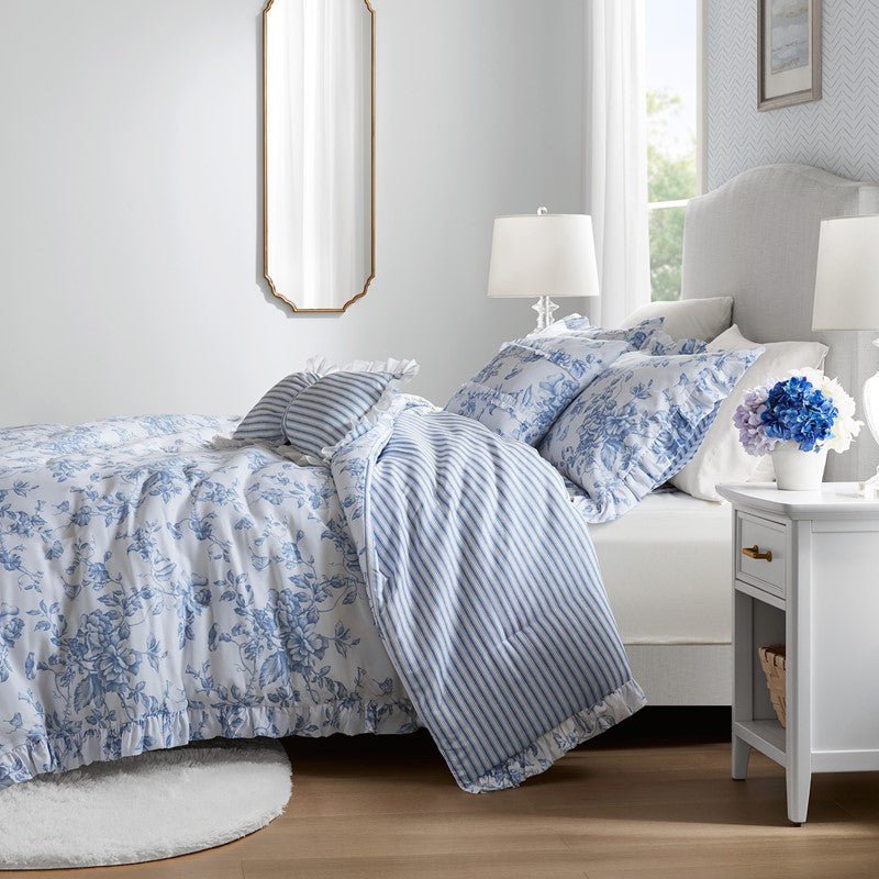 Adele Comforter Set with Decorative Pillows - Coastal Floral Comforter Set - Blue - Quahog Bay Bedding