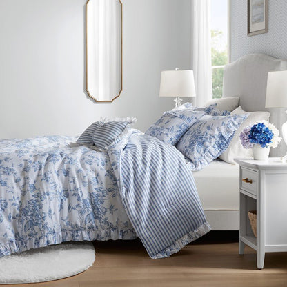 Adele Comforter Set with Decorative Pillows - Coastal Floral Comforter Set - Blue - Quahog Bay Bedding