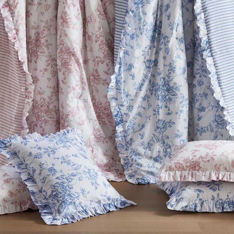 Adele Comforter Set with Decorative Pillows - Coastal Floral Comforter Set - Blue - Quahog Bay Bedding