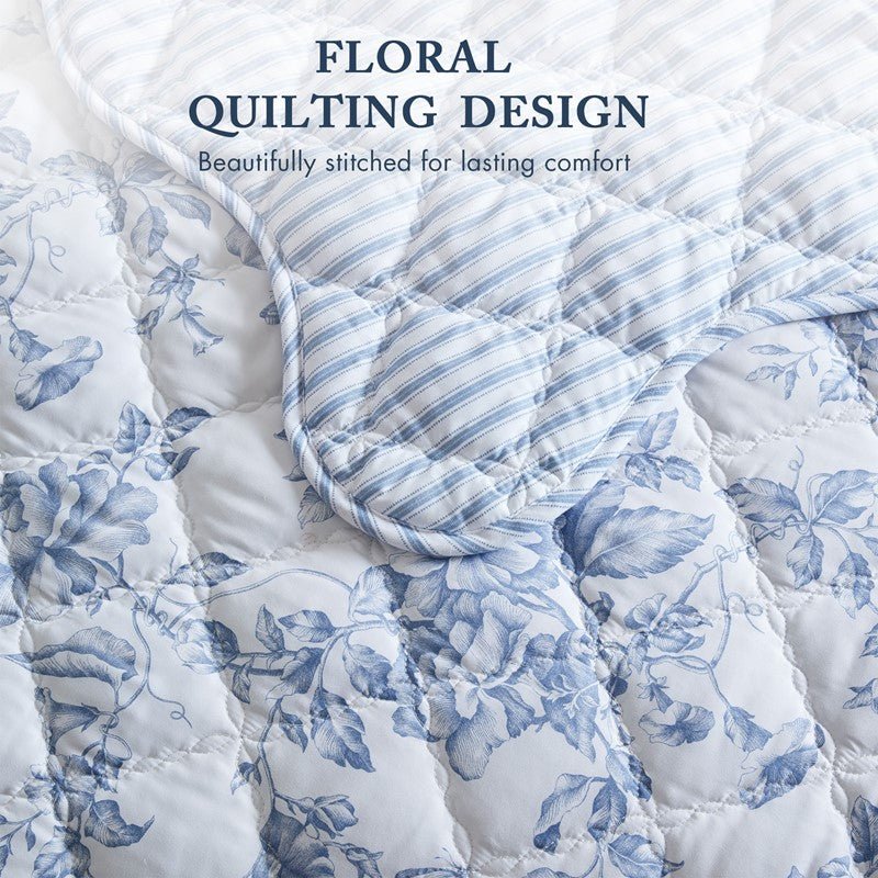 Adele Vintage Cottage Style Scalloped Edge Quilt Set | Blue - Quahog Bay Bedding